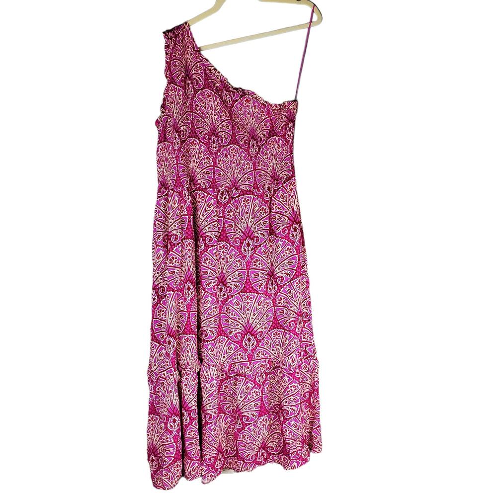 Knox Rose Women's Sleeveless One Shoulder A-Line Maxi Dress Magenta Geome XL